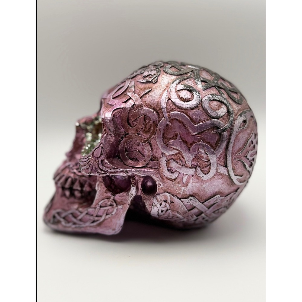 Celtic Knot Tree of Life Skull Metallic Pink Purple Glitter Eyes Gothic Decor - Picture 2 of 6